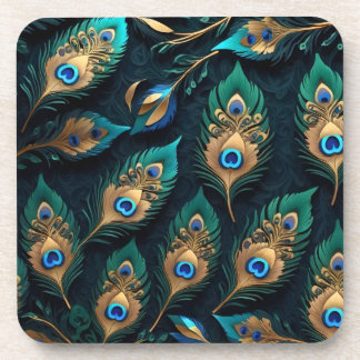 Papercut Peacock Feathers Pattern Coaster