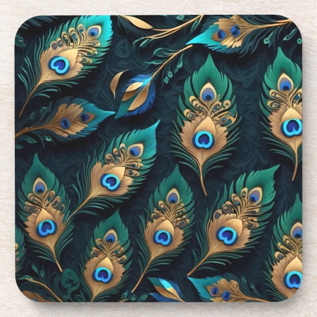 Papercut Peacock Feathers Pattern Coaster (Front)