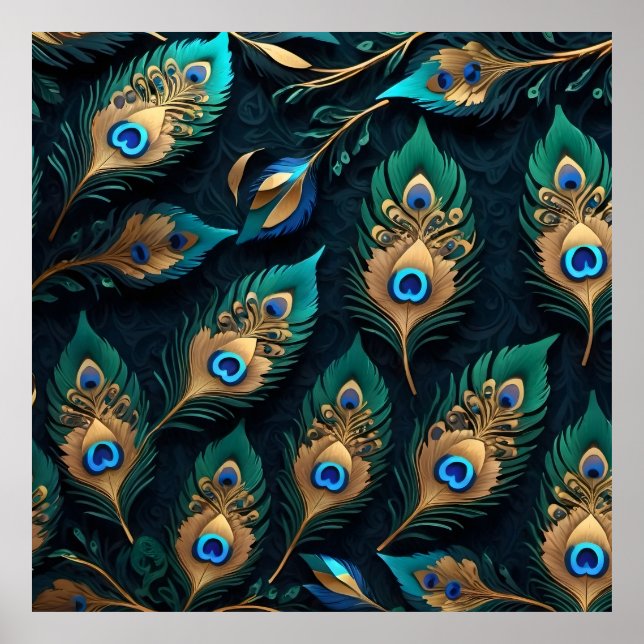 Papercut Peacock Feathers Pattern Poster (Front)