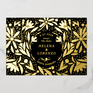 Papercut Rustic Flowers Black Save the Date Gold
