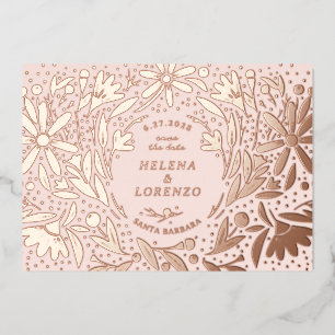 Papercut Rustic Flowers Save the Date Rose Gold