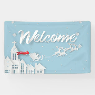 Papercut Santa and Reindeer Welcome Christmas Banner