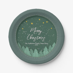 Papercut Winter Forest Evergreen Christmas Party Paper Plate