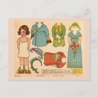 PAPERDOLL GIRL VINTAGE CUTE POSTCARD
