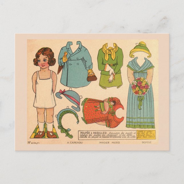 PAPERDOLL GIRL VINTAGE CUTE POSTCARD (Front)