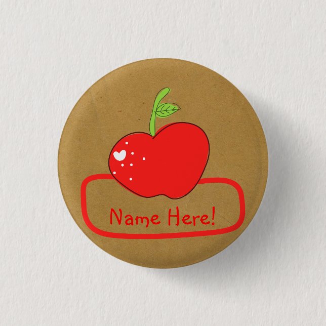 PaperFruit Apple Name Badge 1 Inch Round Button (Front)