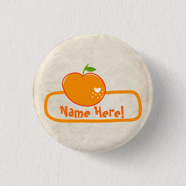 PaperFruit Orange Name Badge 1 Inch Round Button (Front)