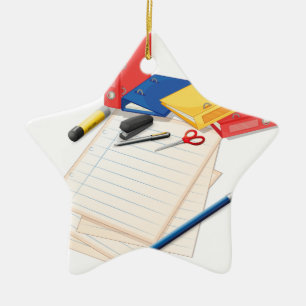 Papers and other office supplies ceramic ornament