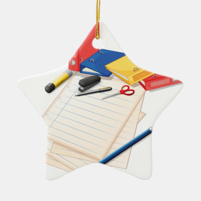Papers and other office supplies ceramic ornament (Front)