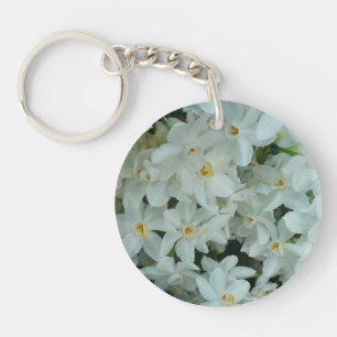 Paperwhite Narcissus Delicate White Flowers Keychain