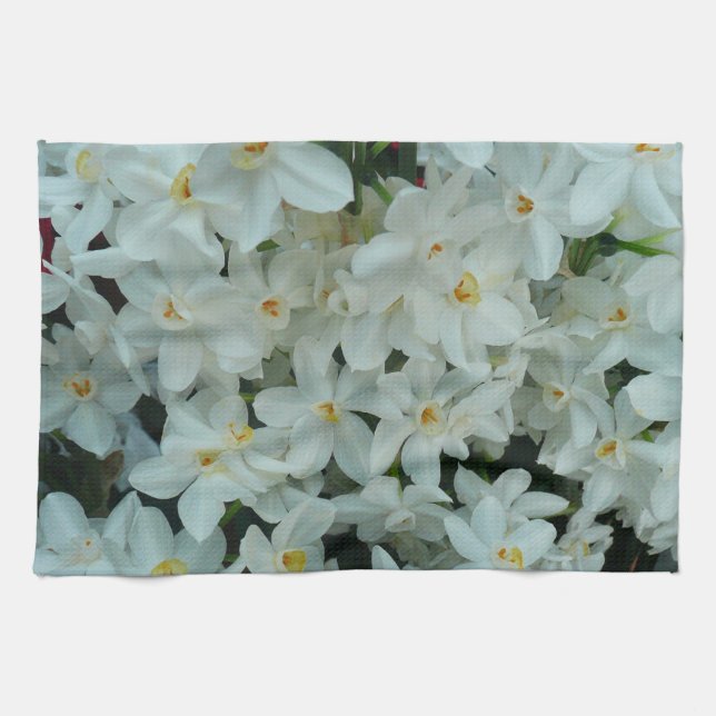 Paperwhite Narcissus Delicate White Flowers Kitchen Towel (Horizontal)
