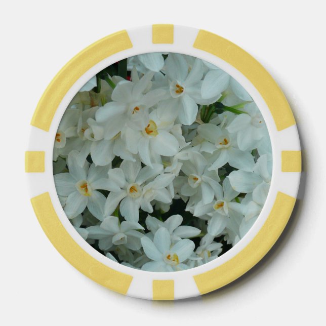 Paperwhite Narcissus Delicate White Flowers Poker Chips (Front)