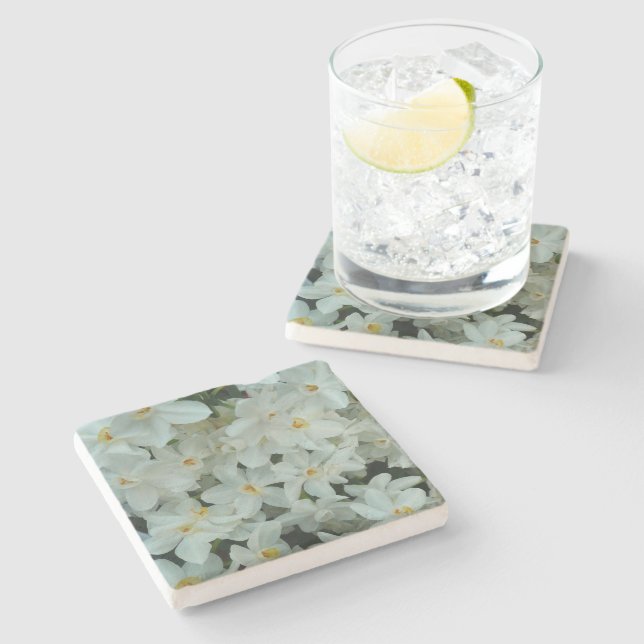Paperwhite Narcissus Delicate White Flowers Stone Coaster (Side)