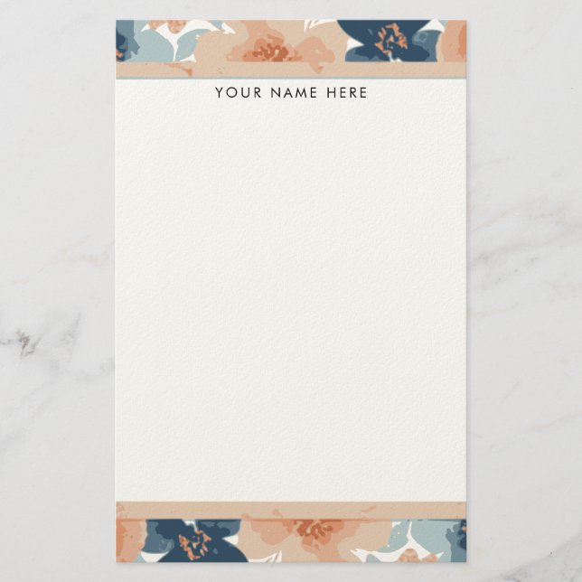 Papeterie Abstract Blue, Peach, Orange Floral (Devant)