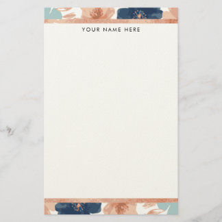 Papeterie Abstract Floral with Rose Gold Border