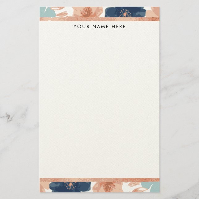 Papeterie Abstract Floral with Rose Gold Border (Devant)