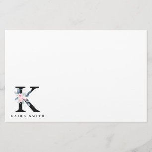 PAPETERIE ALPHABÈTES FLORAUX BLEU DOUX NOM LETTRE K