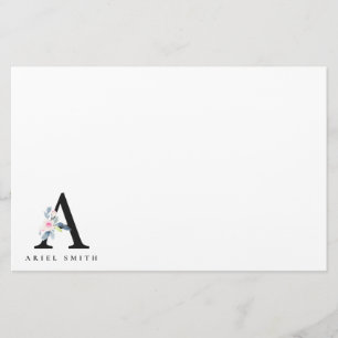 PAPETERIE ALPHABÈTES FLORAUX BLEUS DOUX NOM LETTRE A