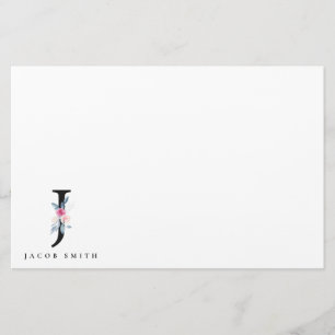 PAPETERIE ALPHABÈTES FLORAUX BLEUS DOUX NOM LETTRE J