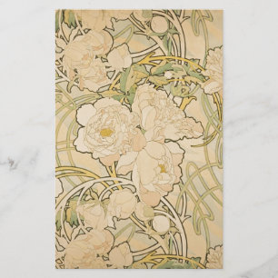 Papeterie Alphonse Mucha Peonies Peony Roses Fawn 1897