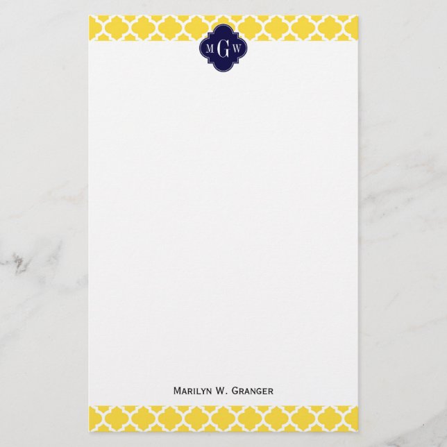 Papeterie Ananas Wht Marocain #5 Marine 3 Monogramme initial (Devant)