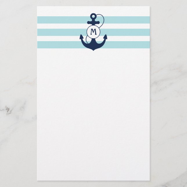 Papeterie Ancre marine bleu clair avec Monogramme (Devant)