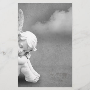 Papeterie Ange couché sur gris arrière - plan, art angélique