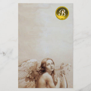 PAPETERIE ANGE JOUER LYRA SUR LES NUAGES, GEM MONOGRAM