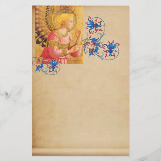 Papeterie ANGE ROSE D'OR Parchemin floral antique (Devant)