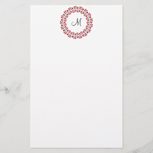 Papeterie Anneau de fleur rouge Monogramme personnalisé init (Devant)