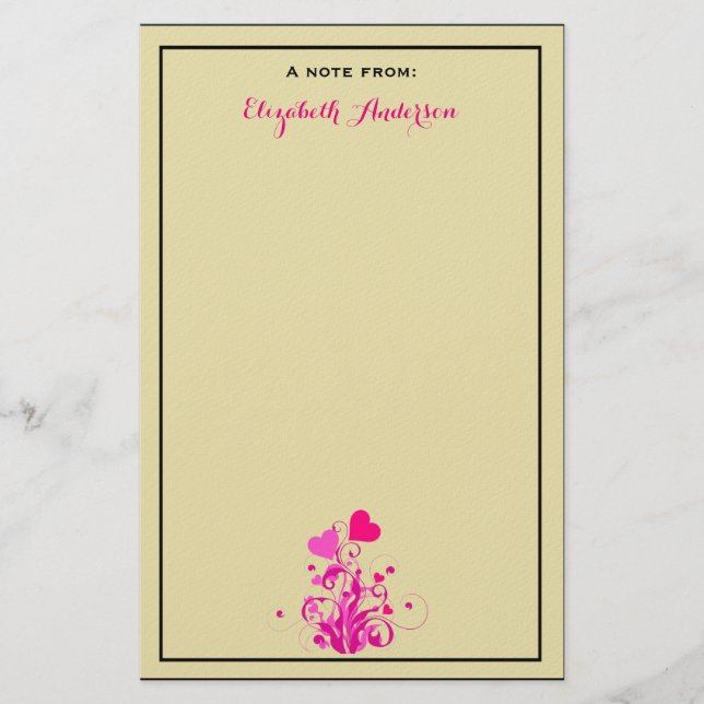 Papeterie Antique beige avec Coeur Décoratif Rose (Devant)