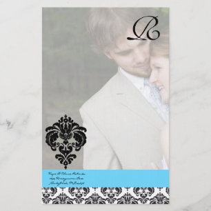 Papeterie Aqua Blue Damask Monogram Mariage
