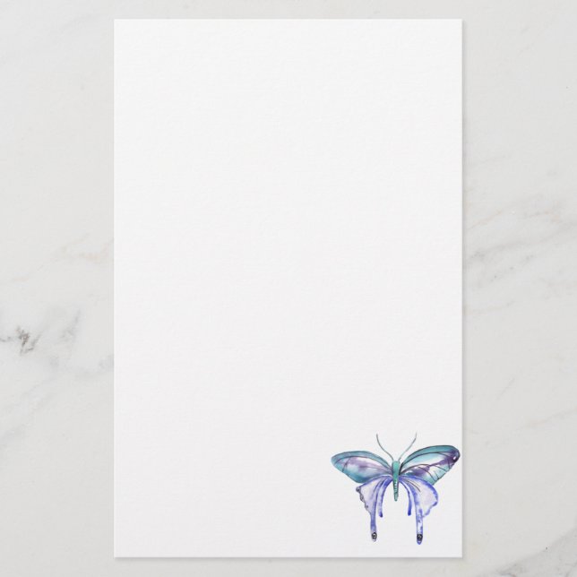 Papeterie aquarelle bleu bleu pourpre papillon (Devant)