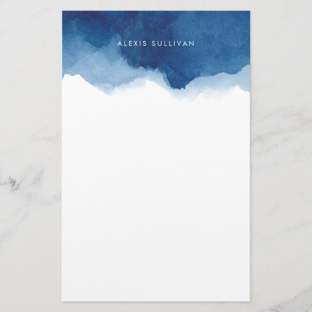 Papeterie Aquarelle bleu marine moderne Splash Personnalisé (Devant)