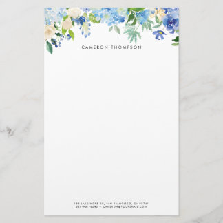 Papeterie Aquarelle Blue Hydrangeas et blanc Roses Floral