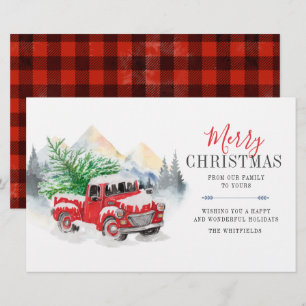 Papeterie Aquarelle Camion rouge Joyeux Noël Lumberjack