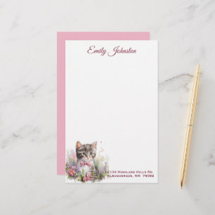 Papeterie Aquarelle Chat en Fleurs Papier à lettres personna