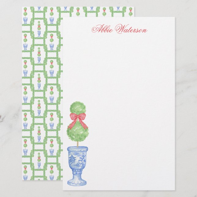 Papeterie Aquarelle Chinoiserie Christmas Bow Topiary (Devant / Derrière)
