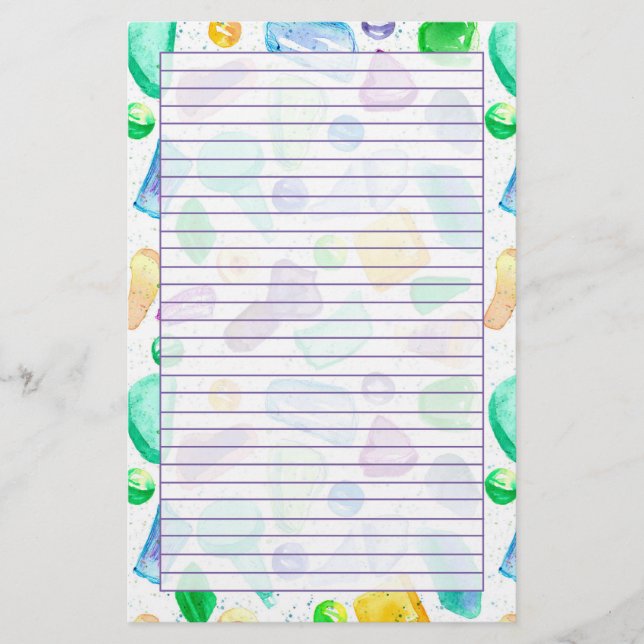 Papeterie Aquarelle en verre de mer vert pourpre (Devant)