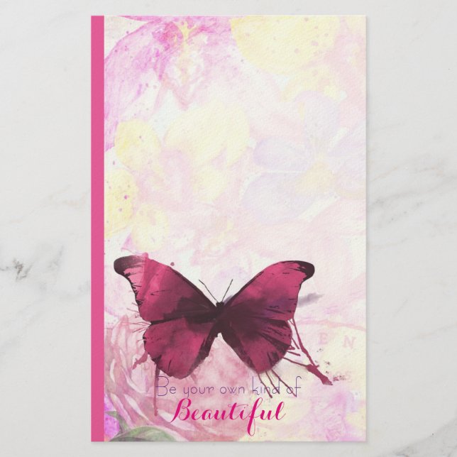 Papeterie Aquarelle Fleurs avec papillon avec citation (Devant)