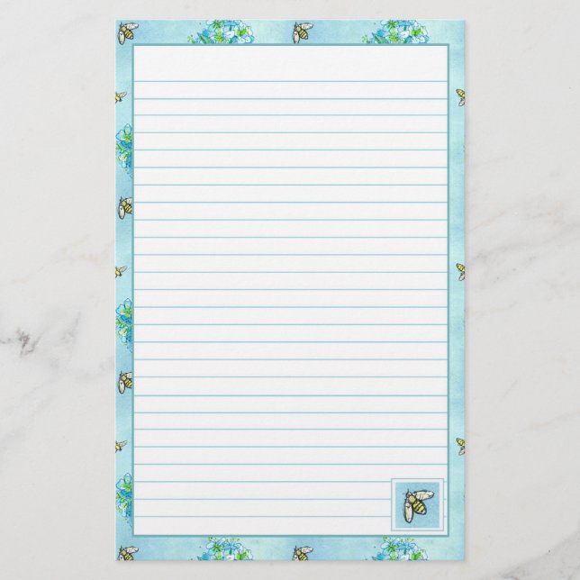 Papeterie Aquarelle Fleurs Miel Abeille Bleu Liner (Devant)