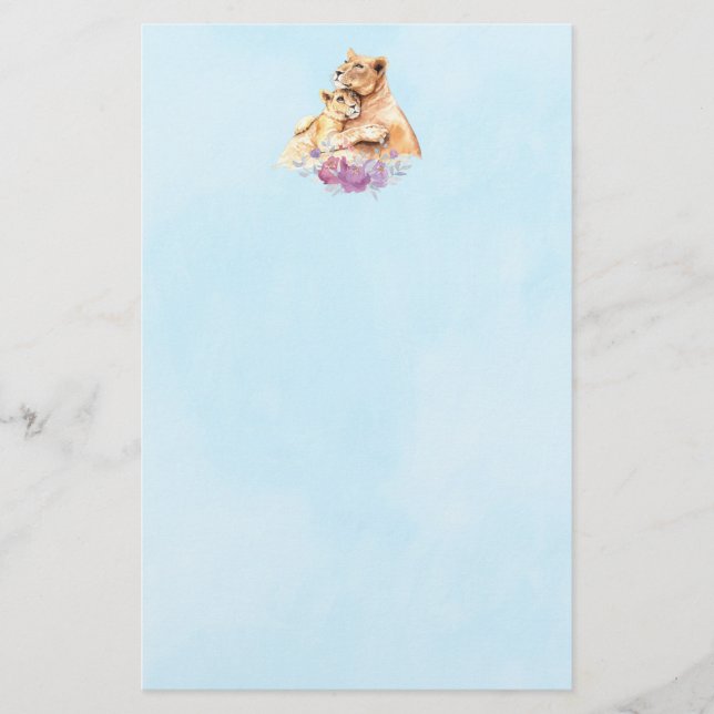 Papeterie Aquarelle mignonne Mère Lion & Cub (Devant)