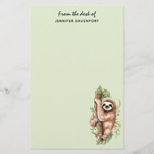 Papeterie Aquarelle mignonne Sloth & Feuilles tropicaux