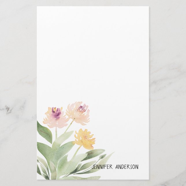 Papeterie Aquarelle Moderne Printemps Floral Verdure (Devant)