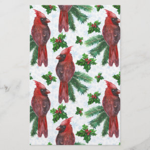 Papeterie aquarelle Oiseau cardinal rouge
