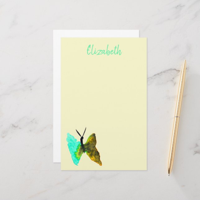 Papeterie Aquarelle papillon aqua joli (Devant/Arrière en situation)