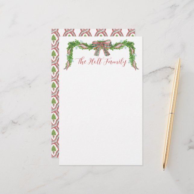 Papeterie Aquarelle Plaid Garland Noël (Devant/Arrière en situation)