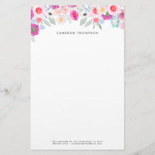 Papeterie Aquarelle rose et violet pastel Garland floral