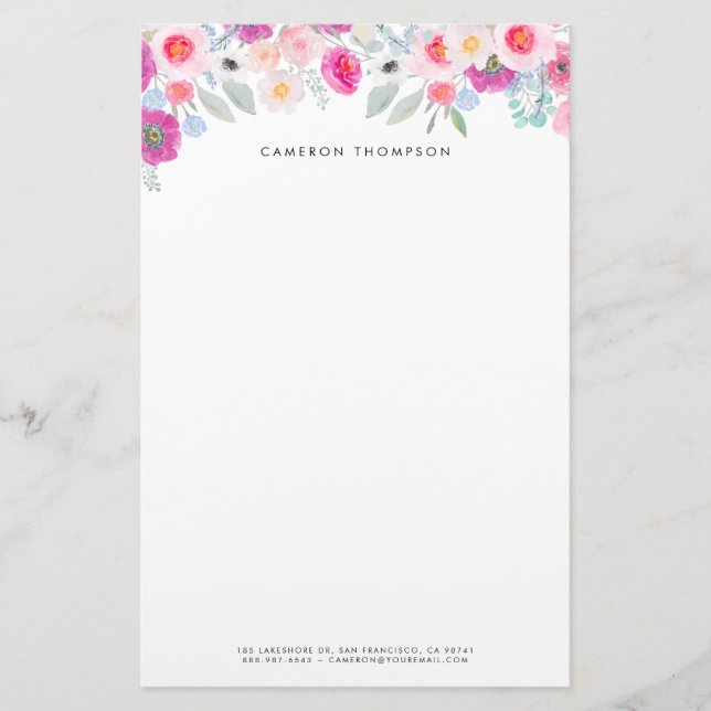 Papeterie Aquarelle rose et violet pastel Garland floral (Devant)