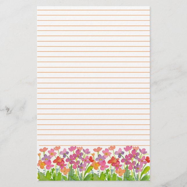 Papeterie Aquarelle rose Fleurs orange (Devant)